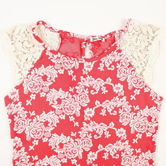 Blue Sketch Womens L Crocheted Lace Capped Sleeves Top Red Pink - Picture 2 of 7